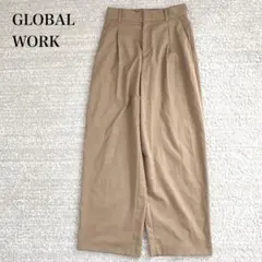 グローバルワーク ワイドパンツ ハイウエスト バックウエストゴム タック 綺麗め