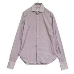 ピンク　ホリゾンタルカラー スリムストライプブラウス　ワイシャツ