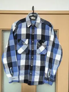 FIVE BROTHER ネルシャツ青×黒×白（USA製・M）