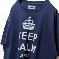 リーバイス 英字デカロゴ Tシャツ ネイビー 紺色 L 古着