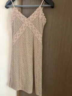 ベージュ レース装飾 キャミワンピース