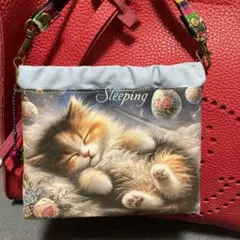 猫イラストバネ口ポーチ