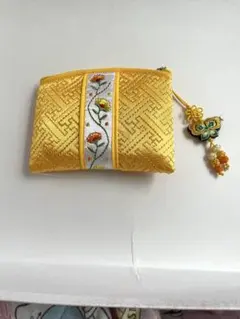 韓国伝統刺繍 ミニポーチ黄色◎即購入OKのサムネイル