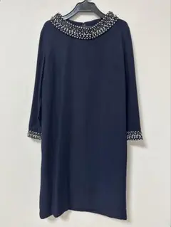 GIRL ビジュー付きワンピース　膝丈　ネイビー　XL　パーティードレス