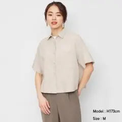 （GU）リネンブレンドオーバーサイズシャツ(5分袖)