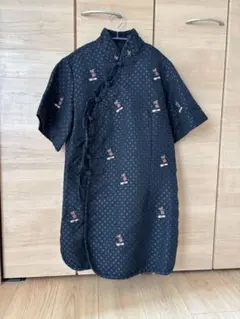 黒刺繍半袖　チャイナ風ワンピース