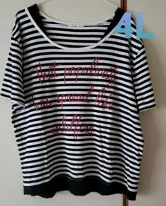 4L ボーダー 半袖Tシャツ ロゴプリント ゆったり