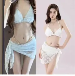 ライトブルー 水着 ビキニ　3点セット