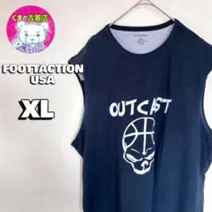 usa古着 OUTCASTプリント ノースリーブ XL ブラック ストリート
