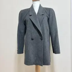 Leilian ウールコート グレー ダブルボタン 上品 カシミヤ L相当