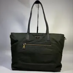 プラダ　PRADA トートバッグ　ナイロンレザー グリーン緑ゴールド金具　白タグ