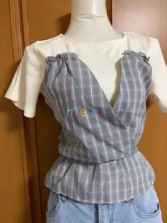 MAJESTIC LEGON バイカラーペプラムカットソー　グレンチェック