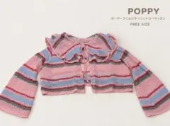 POPPYポピーあさぎーにょボーダーフリルカラー ニットカーディガンピンクブルー