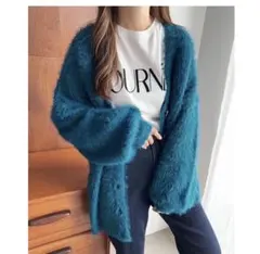 andmeレディースカーディガンブルー