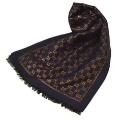 美品!GUCCI グッチ大判ストール　ネイビーGG柄
