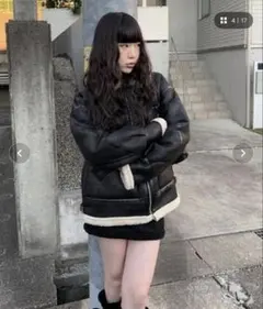 anyonemore ハイネックフェイクレザーボアムートンジャケット