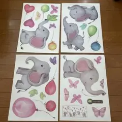 ゾウ　ウォールステッカー4シートセット