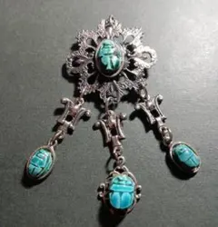 希少　エジプト　スカラベ　ネックレストップ　ブローチ　ストーン　民族　26g