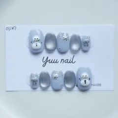 ネイルチップ　マグネットネイル　雪　雪だるま　冬ネイル　推し活　ブルー