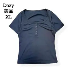 美品 Dazy リブT ヘンリーネック Y2K 半袖 シンプル ネイビー XLのサムネイル