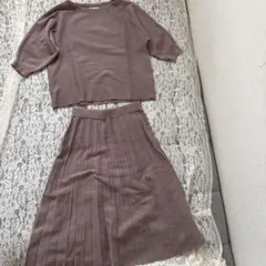 jayro ニットセットアップ 五分袖 プリーツスカート くすみピンク