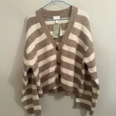 H&M ボーダーニットカーディガン ベージュ Sサイズのサムネイル