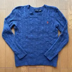 ポロラルフローレン カシミヤ混 ウールニット クルーネック ケーブル ブルーXS