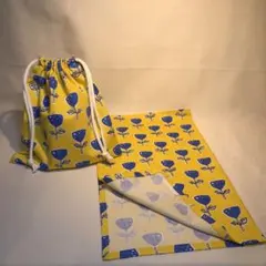 給食袋　ランチマット　ランチョンマット　ハンドメイド　セット　花　北欧風