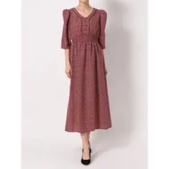 【美品】dazzlin ダズリン　オータムミニフラワーワンピース（レッド）のサムネイル