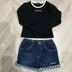黒トップスとデニムハーフパンツセット 140cm