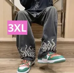 メンズ　ジーパン　ズボン　ワイドパンツ　デニム　ダメージ加工　大きめ　ダボダボ