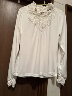 フリルレース襟長袖シャツ ホワイト