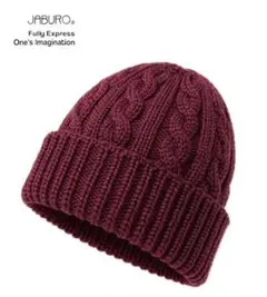 JABUROジャブローフリーサイズユニセックスバーガンディーケーブル編みニット帽