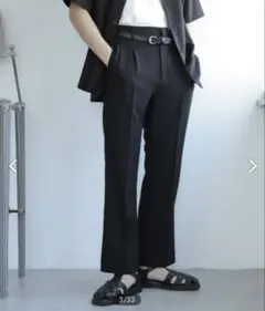 【新品men's】タックセンタープレスストレートスラックス　ブラック　M