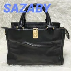 ✨訳あり SAZABY 黒 レザー ハンドバッグ ショルダーバッグ ゴールド金具