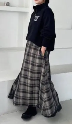 新品【徳原文子さん別注】リネン100％ワイドリブスカート BRILL