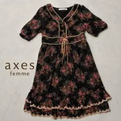 axes femme アクシーズ　薔薇柄 フリル クラシカル ワンピース M