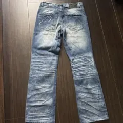 y2k スタッズ付きダメージ加工ライトブルーデニムパンツ