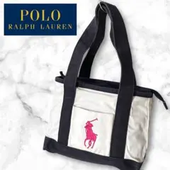 美品　ポロラルフローレン　キャンバス　トートバッグ　ミディアム　白　紺　ポニー