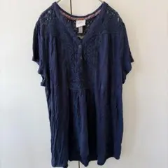 Knox Rose 【XL】ネイビー 半袖 チュニック エスニック ゆったり