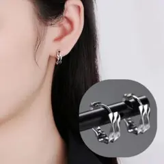 ツイスト ウェーブ ダブル フープ ピアス シルバー S925刻印 キャッチレス