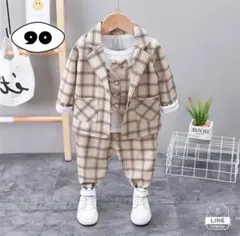 【新品未使用】チェックキッズスーツ　ホワイト　90cm 入園式　卒園式