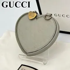 GUCCI コインケース ミニポーチ GG柄 シマレザー ハート ゴールド金具