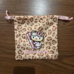 ハローキティ　『雪焼けデザイン』　レオパード柄巾着ポーチ　ピンク☆　スキー　日焼