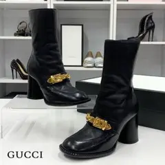 グッチ レザー チェーンベルト ショートブーツ ブラック