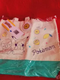 ポケットモンスター　トートバッグ　ポケモン　ピカチュウ　ポッチャマ　レモン柄