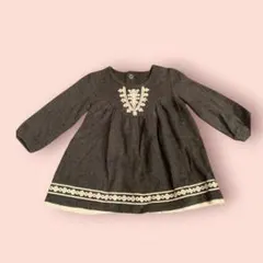 【キッズ】COMME CA ISM グレー刺繍ワンピース 80サイズ