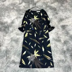 【ジョイアス/WR joias】羽柄ワンピース ダークネイビーM ひざ丈【美品】のサムネイル