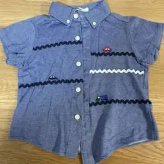 ファミリア 車の刺繍 青半袖シャツ