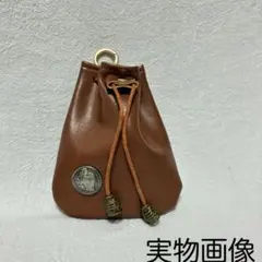 レザー ポーチ キーケース 巾着 アメカジ 小銭入れ ブラウン カラビナ タバコ